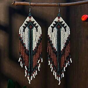 Handmade Beaded Boho Dangle Earrings Tribal Native